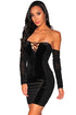 Sexy Black Off Sholder Long Sleeve Velvet Panels Lace up Dress
